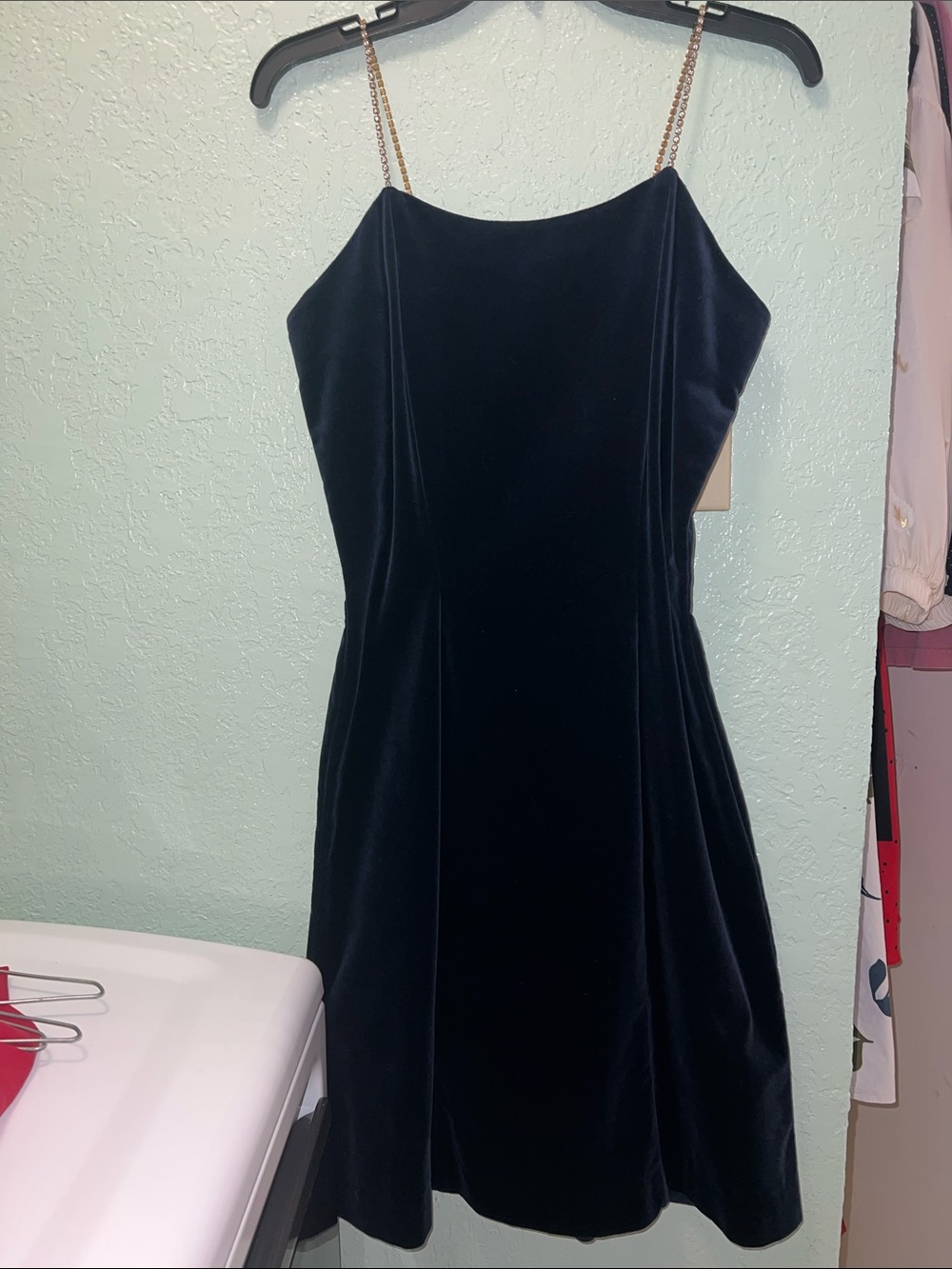 Dark Blue Velvet Spaghetti Strap Dress